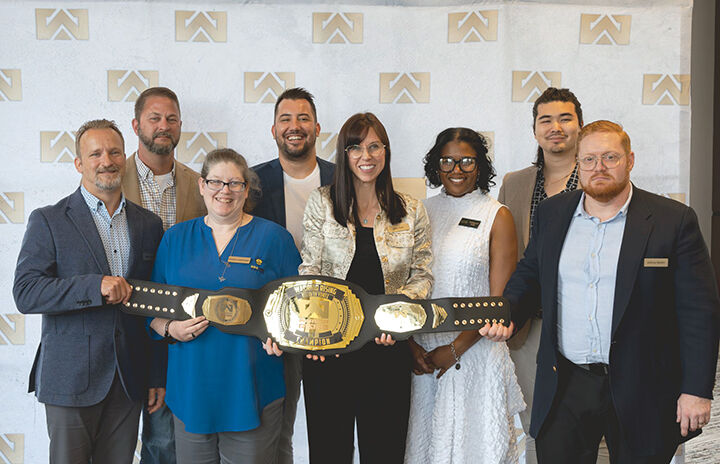 Elise Rich, center, poses with other finalists in the Warrior Rising Pitch Competition on May 2.